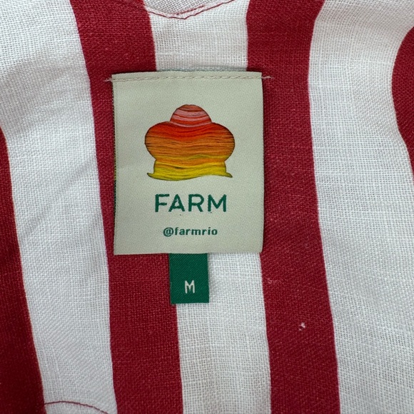 Farm Rio Red Floral Stripe Linen Mini Mini Dress Medium Pockets Botanical Boho - Picture 10 of 13